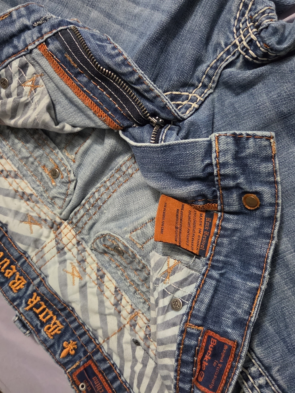 Rock Revival Light Blue Distressed Embroidered Back Pocket Jeans - Picture 4 of 5